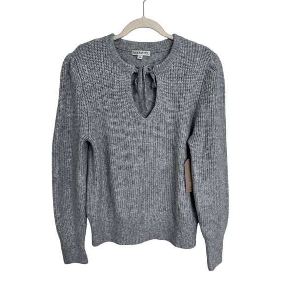 Frye and Co. split crew neck long sleeve pullover sweater size‎ L puff shoulder - Picture 1 of 6